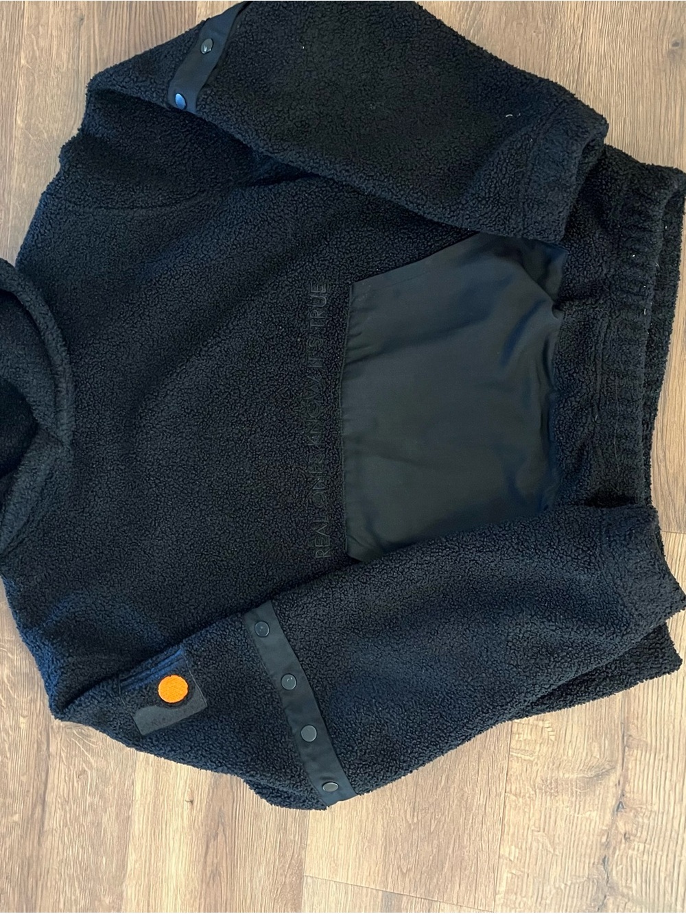 Men's Black Sherpa Shirt Jacket with Snap Details